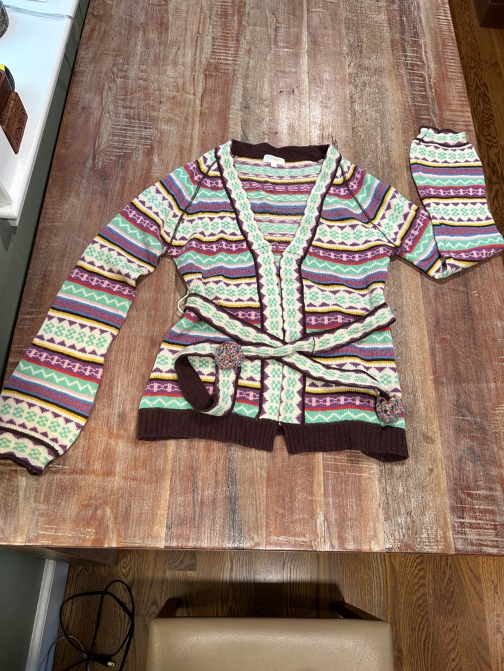 American Retro VTG NWOT Fair Isle Lambswool Open Cardigan with Bobble Belt